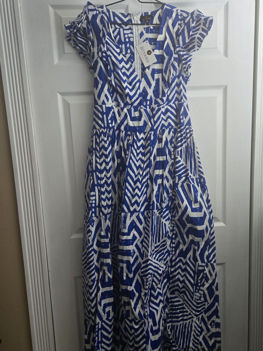 Diyanu Rotal Blue And White Cotton Maxi Dress Size 3x